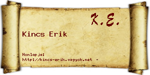 Kincs Erik névjegykártya